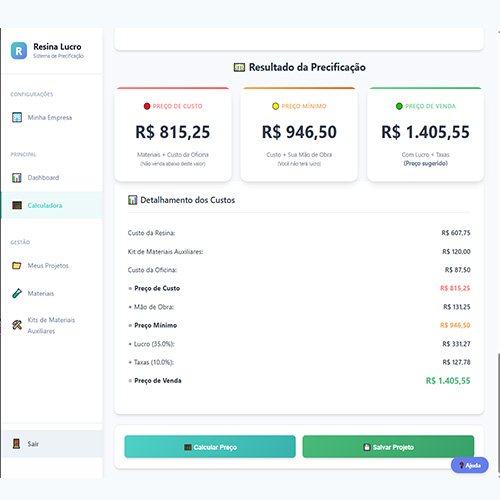 Interface do Software de Precificação Exclusivo mostrando cálculo de lucro